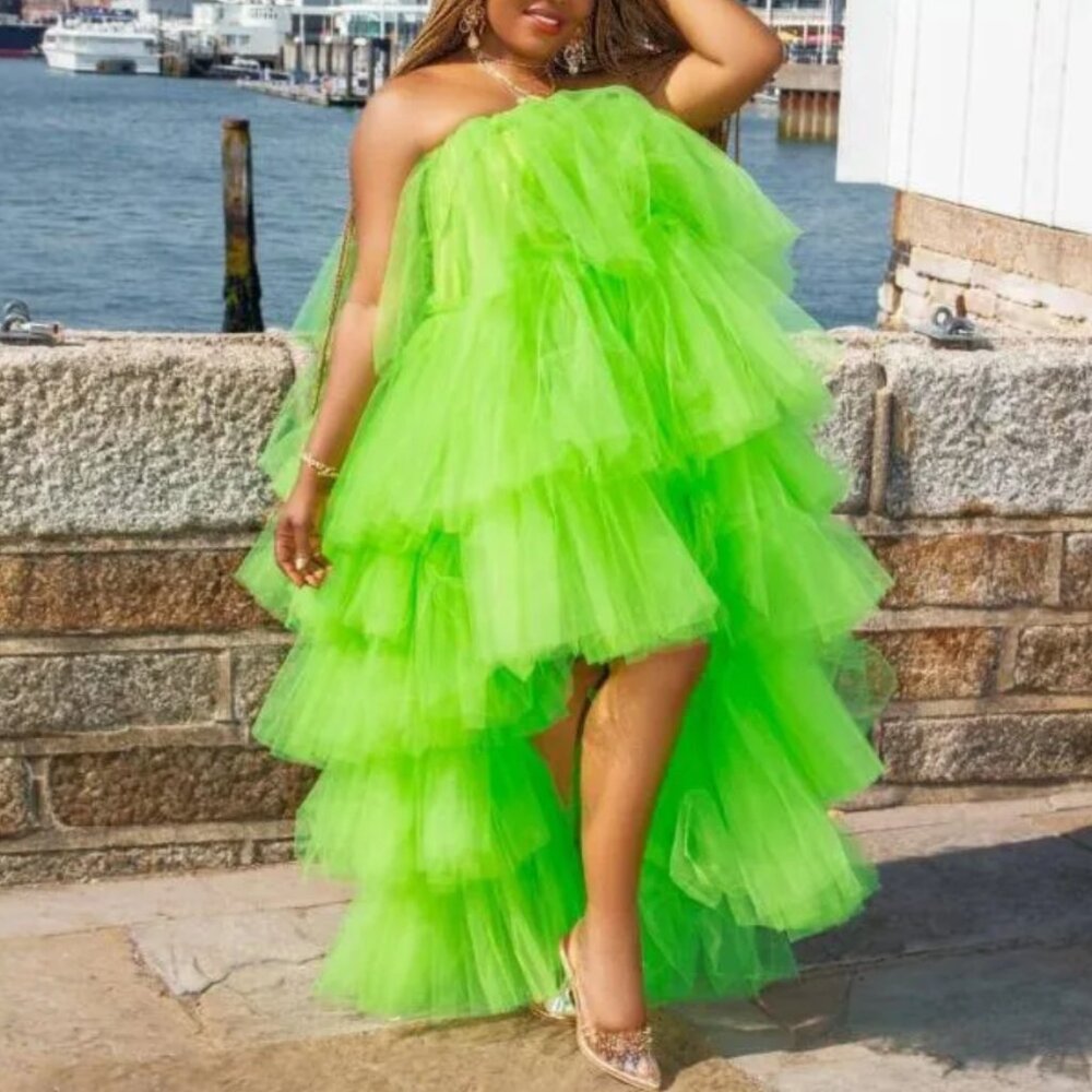 Lime Green Maxi Tulle Dress - Size 2